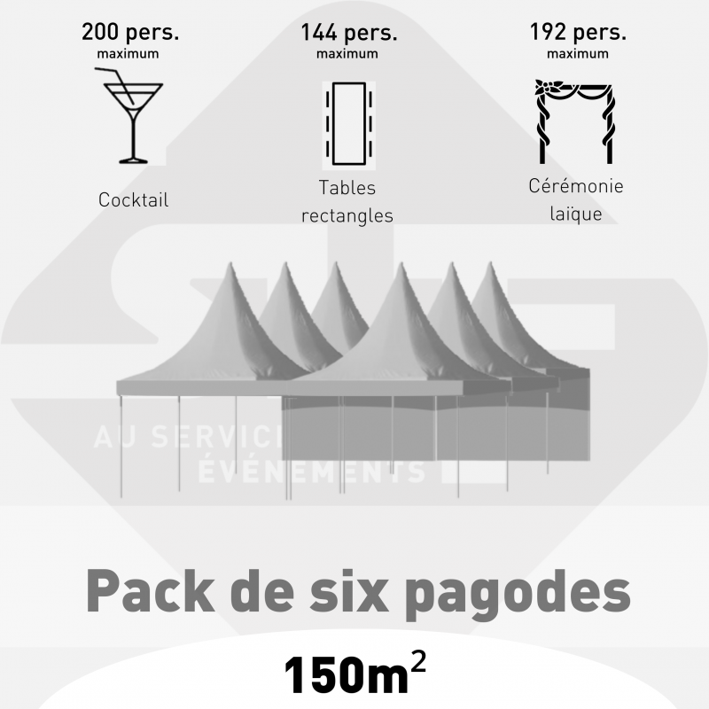 Pack de 6 tentes pagode soit 150 m2